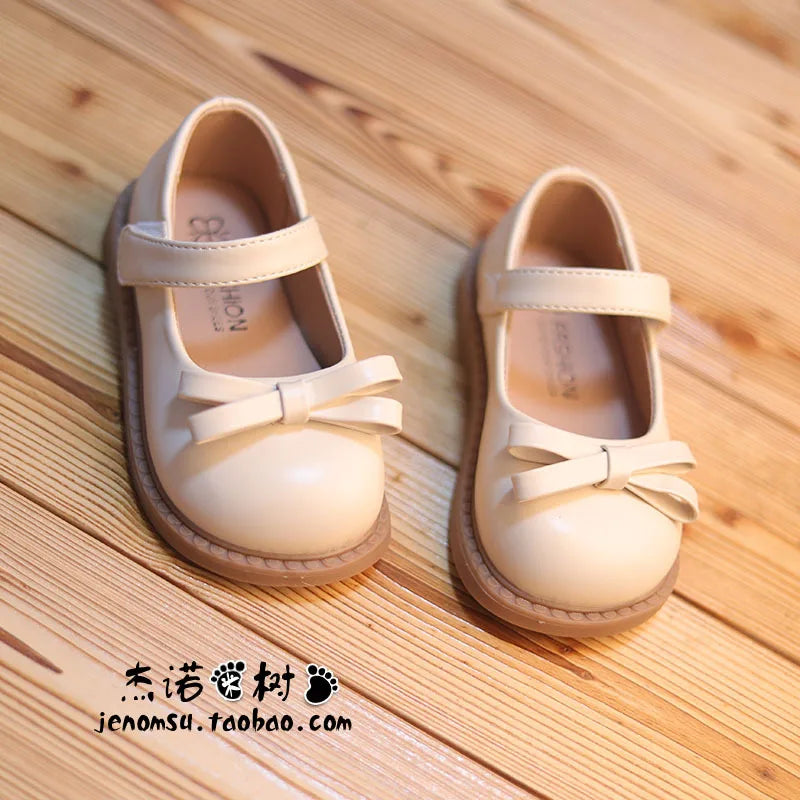 Little Girls Shoes Spring Autumn Kids Soft PU Leather Shoes for Girl School Mary Jane Cute Sweet Flats Shoes Beige, Black