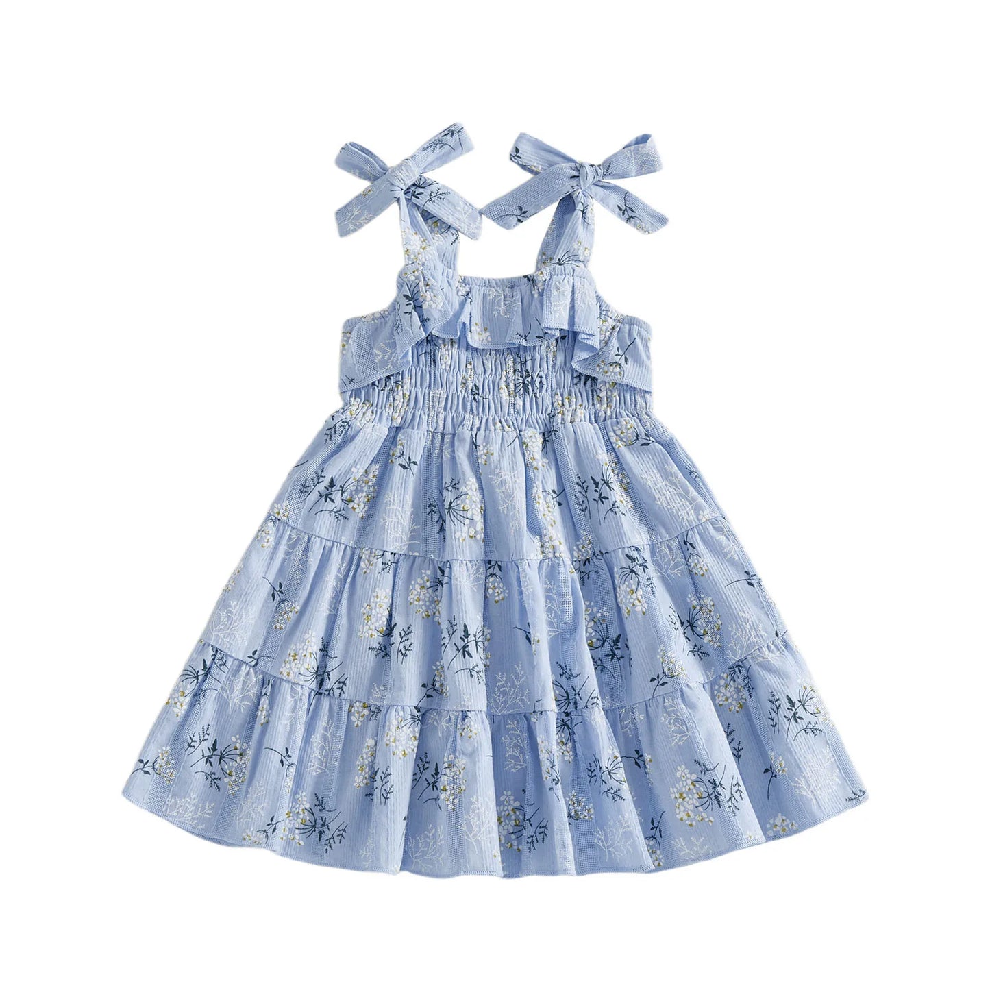 Toddler Girl Sleeveless Floral Print A-Line Dress with Tie Shoulder Detail - Summer Casual Dress for Baby Girl