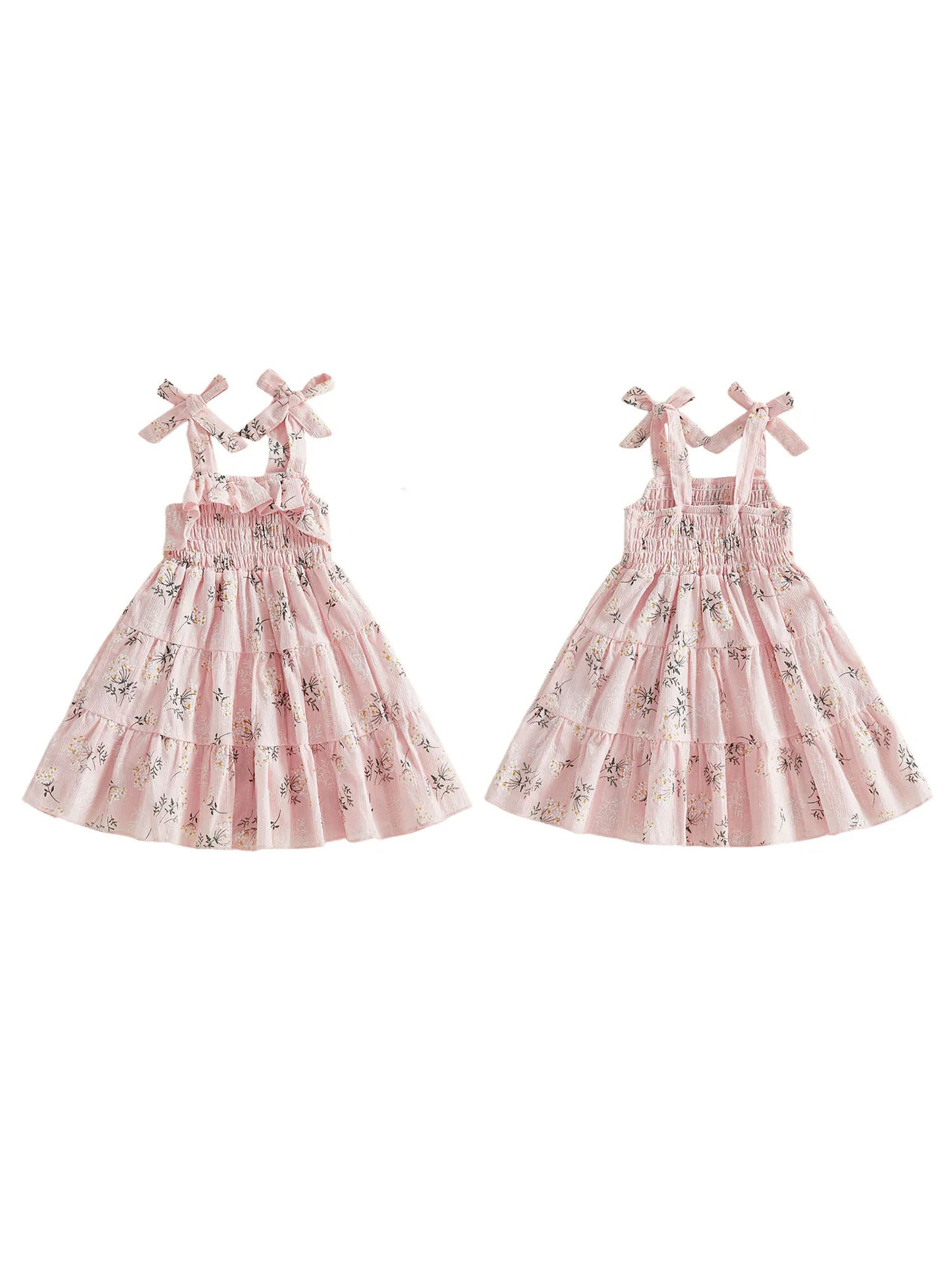 Toddler Girl Sleeveless Floral Print A-Line Dress with Tie Shoulder Detail - Summer Casual Dress for Baby Girl