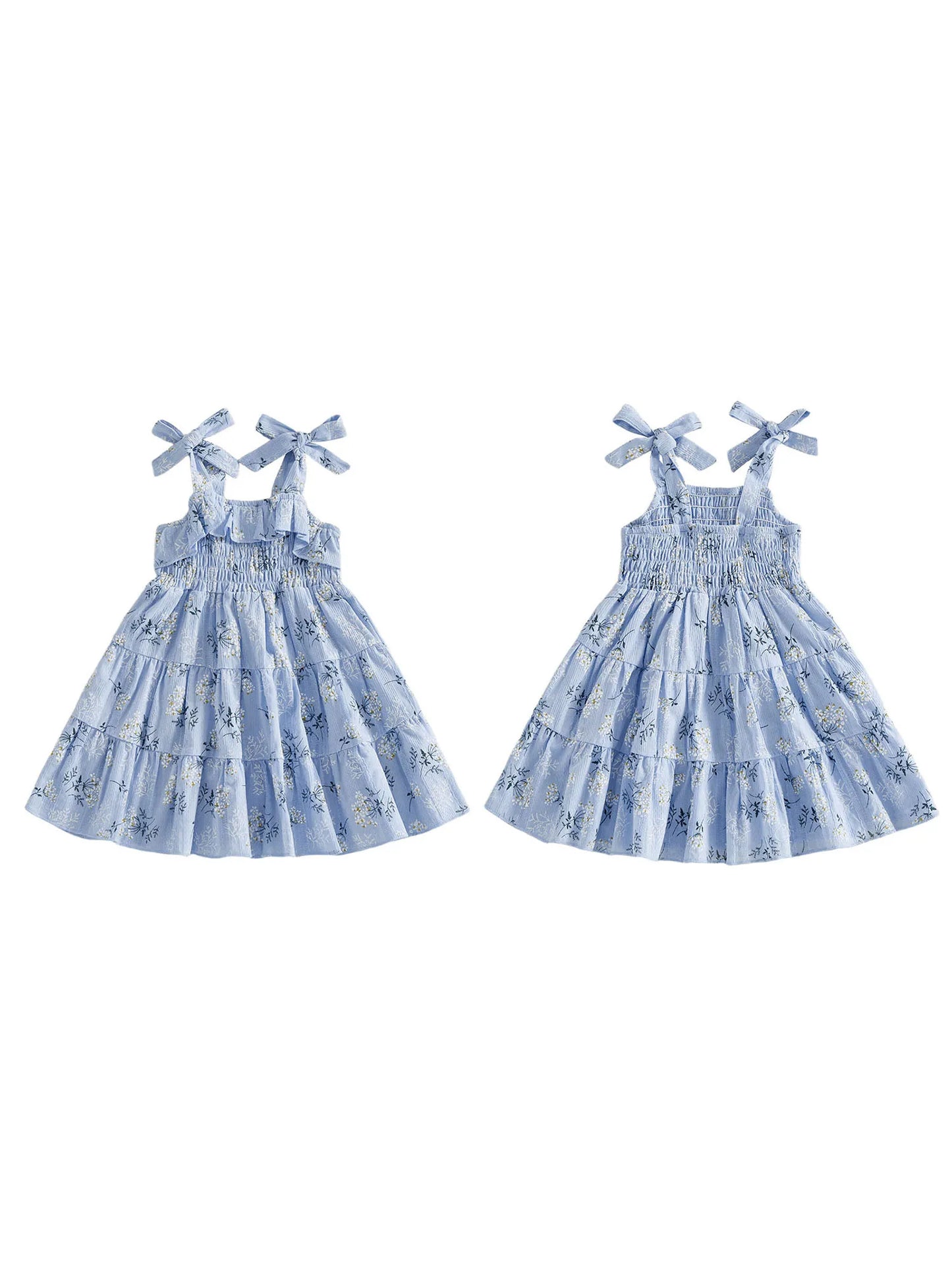 Toddler Girl Sleeveless Floral Print A-Line Dress with Tie Shoulder Detail - Summer Casual Dress for Baby Girl