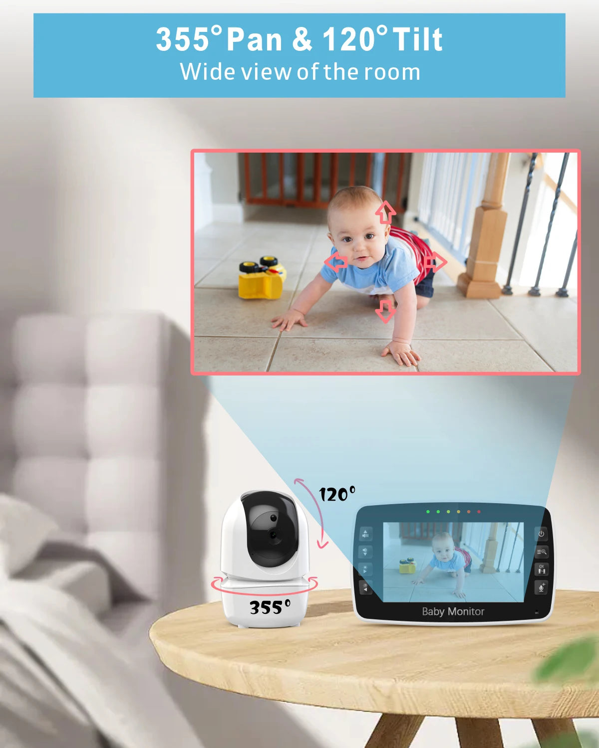 New Baby Monitor Two camera 4.3Inch Wireless With PTZ Camera High Security Camera Night Vision Temperature Monitoring Baby