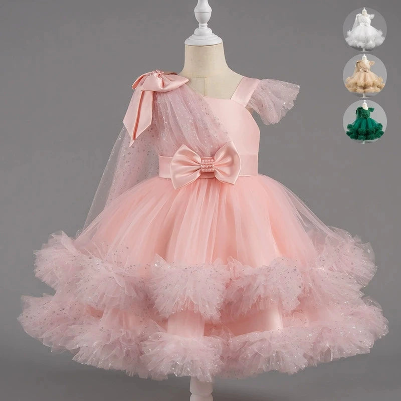 Fashion Solid Color Girl Princess Dress Lace Sleeveless Bow Dress for Girls Summer New Kids Girls Party Dresses 1-9 Years
