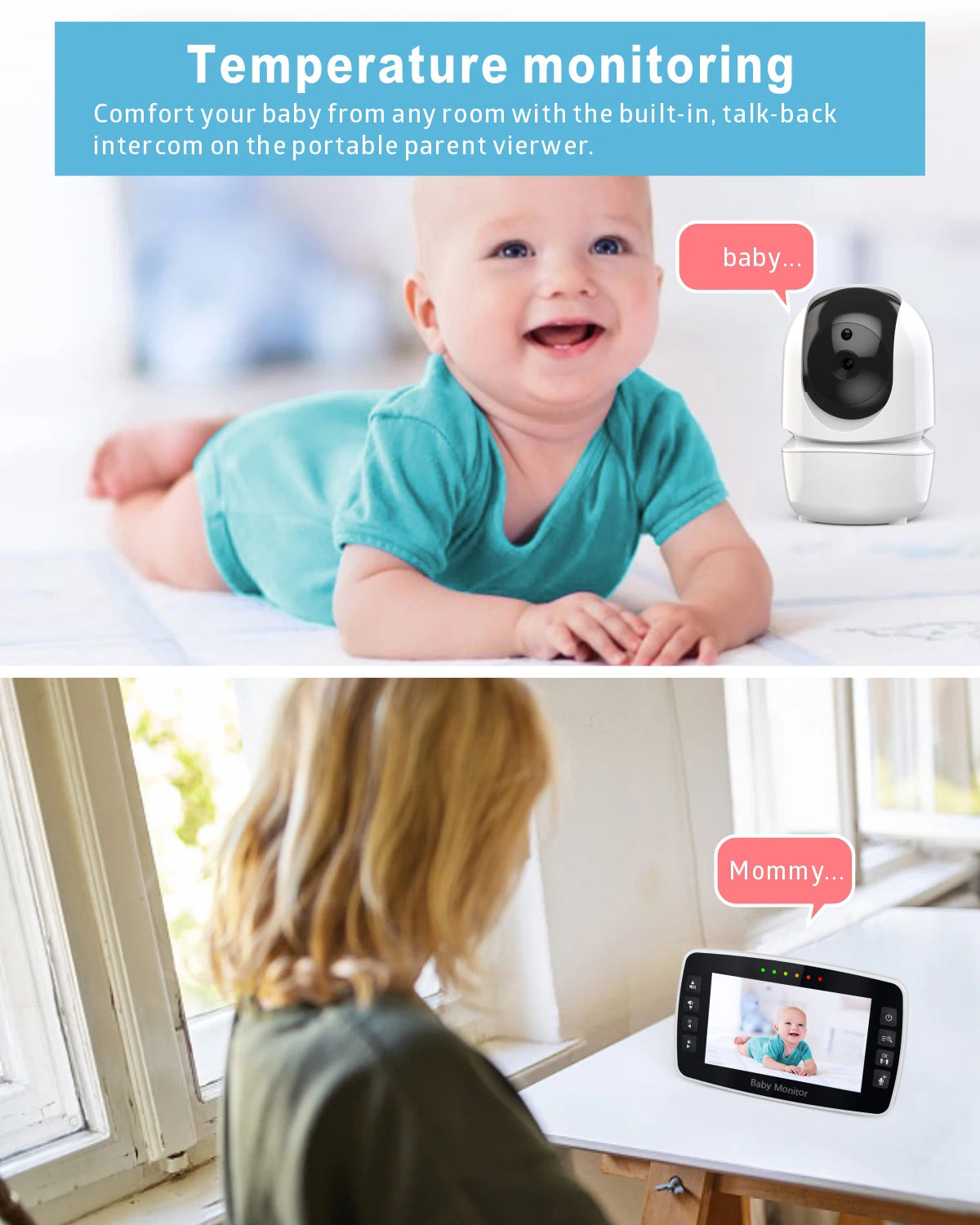 New Baby Monitor Two camera 4.3Inch Wireless With PTZ Camera High Security Camera Night Vision Temperature Monitoring Baby