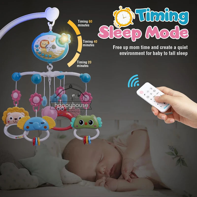 Musical Baby Crib Mobile with Lights Music Projection for Infants Remote Control Crib Toys for Newborn Baby Mobile for Cribs