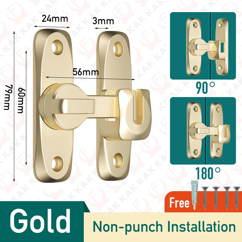 KAK Punch-free Hasp Latch Door Lock Black Cabinet Locks Kids Safety Lock Barn Door Sliding Door Anti-pried Hook Lock Hardware