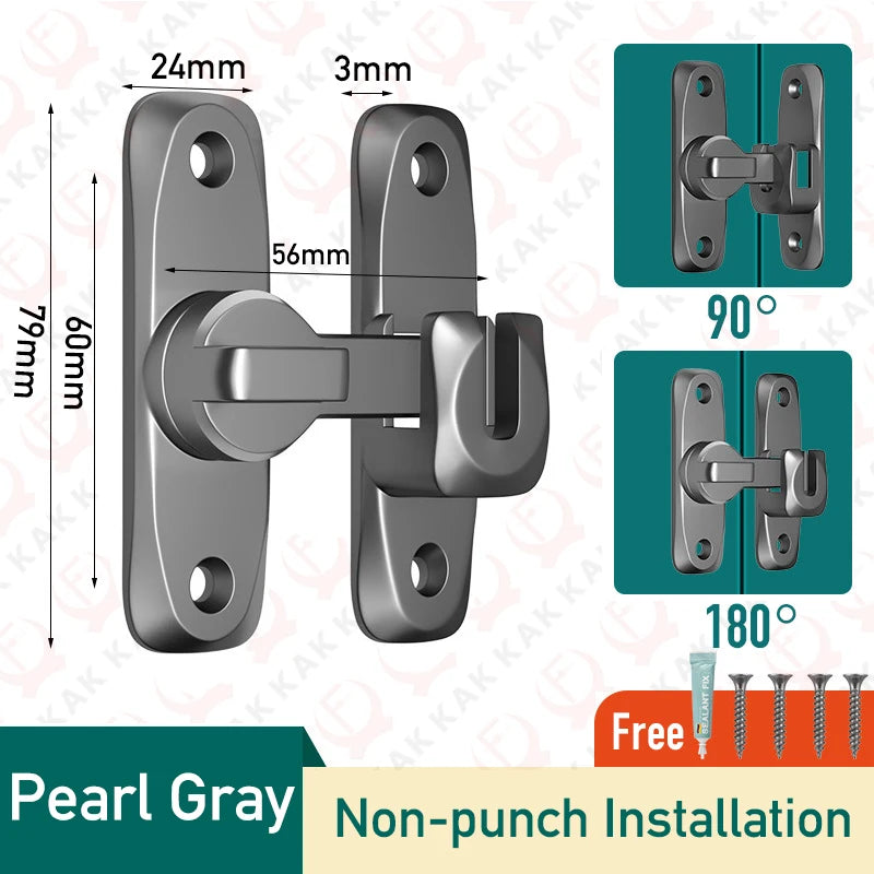 KAK Punch-free Hasp Latch Door Lock Black Cabinet Locks Kids Safety Lock Barn Door Sliding Door Anti-pried Hook Lock Hardware