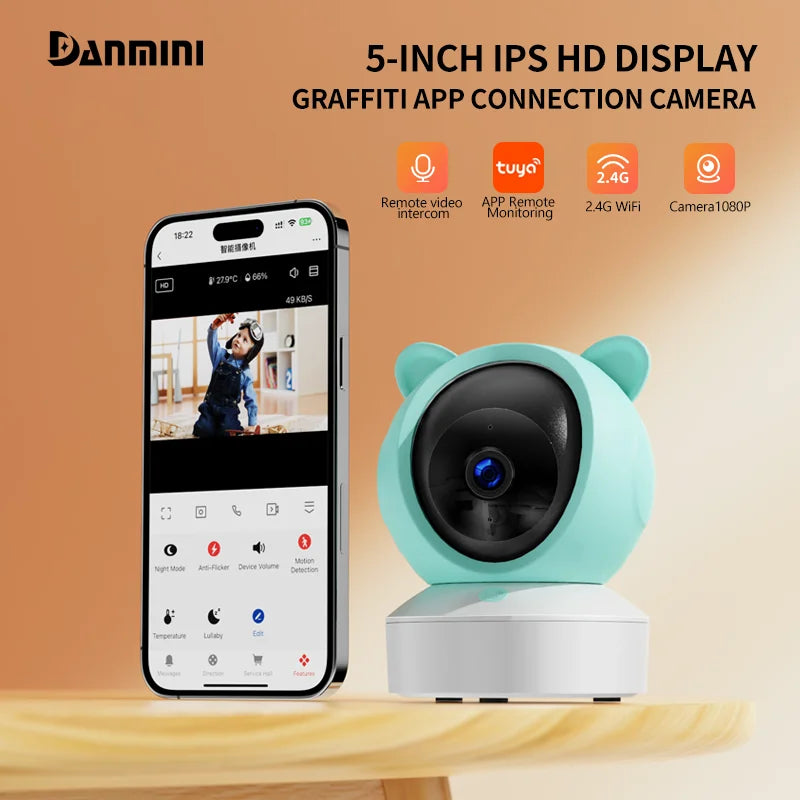 5 "Graffiti WiFi Motion Detection APP Remote View 2.4G Wireless Two-way Baby Monitor Night Vision Camera Security Protection