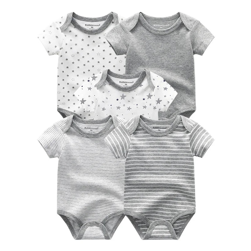 5Pieces Unisex New Born Bodysuits Print Summer Cotton Baby Girl Clothes Sleeveless Cartoon Baby Boy Clothes Set Solid Color