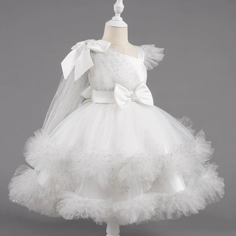 Fashion Solid Color Girl Princess Dress Lace Sleeveless Bow Dress for Girls Summer New Kids Girls Party Dresses 1-9 Years