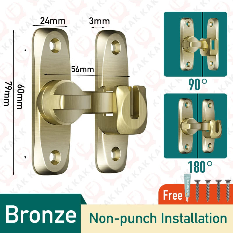 KAK Punch-free Hasp Latch Door Lock Black Cabinet Locks Kids Safety Lock Barn Door Sliding Door Anti-pried Hook Lock Hardware