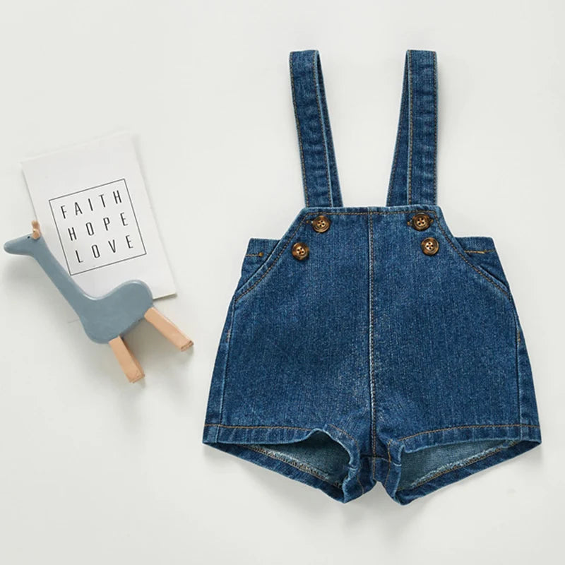 2024 Spring Summer Baby Overalls Boys Girls Denim Overalls New Kids Jumpsuit Fashion Children Denim Shorts Korean Style
