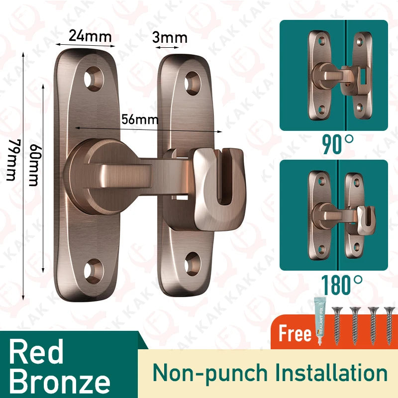 KAK Punch-free Hasp Latch Door Lock Black Cabinet Locks Kids Safety Lock Barn Door Sliding Door Anti-pried Hook Lock Hardware