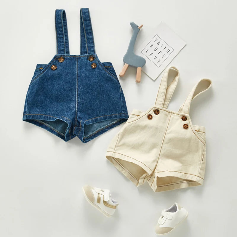 2024 Spring Summer Baby Overalls Boys Girls Denim Overalls New Kids Jumpsuit Fashion Children Denim Shorts Korean Style