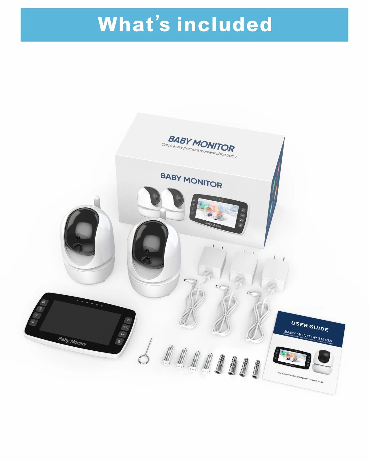 New Baby Monitor Two camera 4.3Inch Wireless With PTZ Camera High Security Camera Night Vision Temperature Monitoring Baby