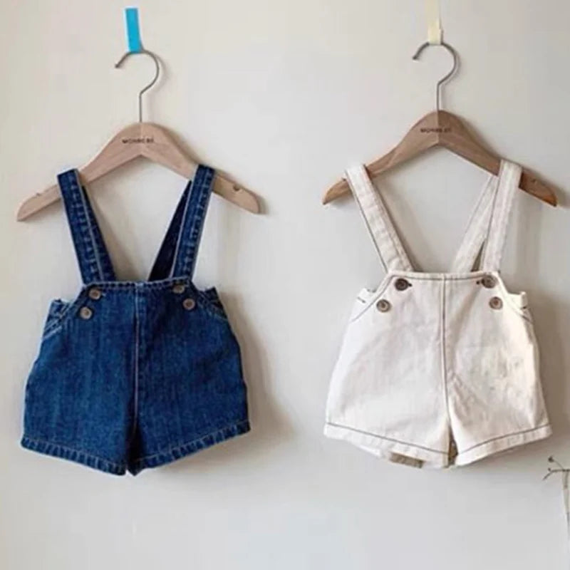 2024 Spring Summer Baby Overalls Boys Girls Denim Overalls New Kids Jumpsuit Fashion Children Denim Shorts Korean Style
