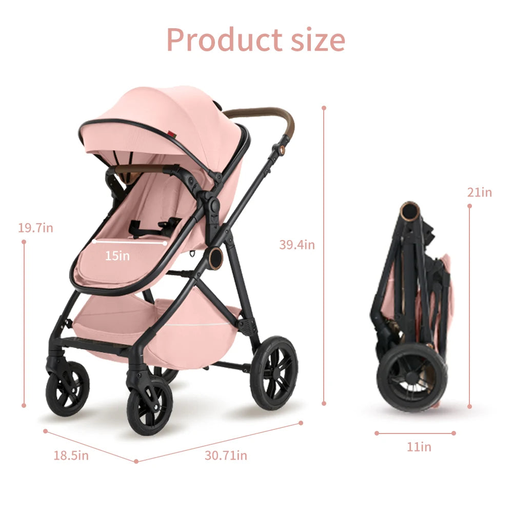 Baby Stroller Pushchair High Landscape Reversible Foldable Portable Stroller Newborn Pram Reclining Baby Carriage