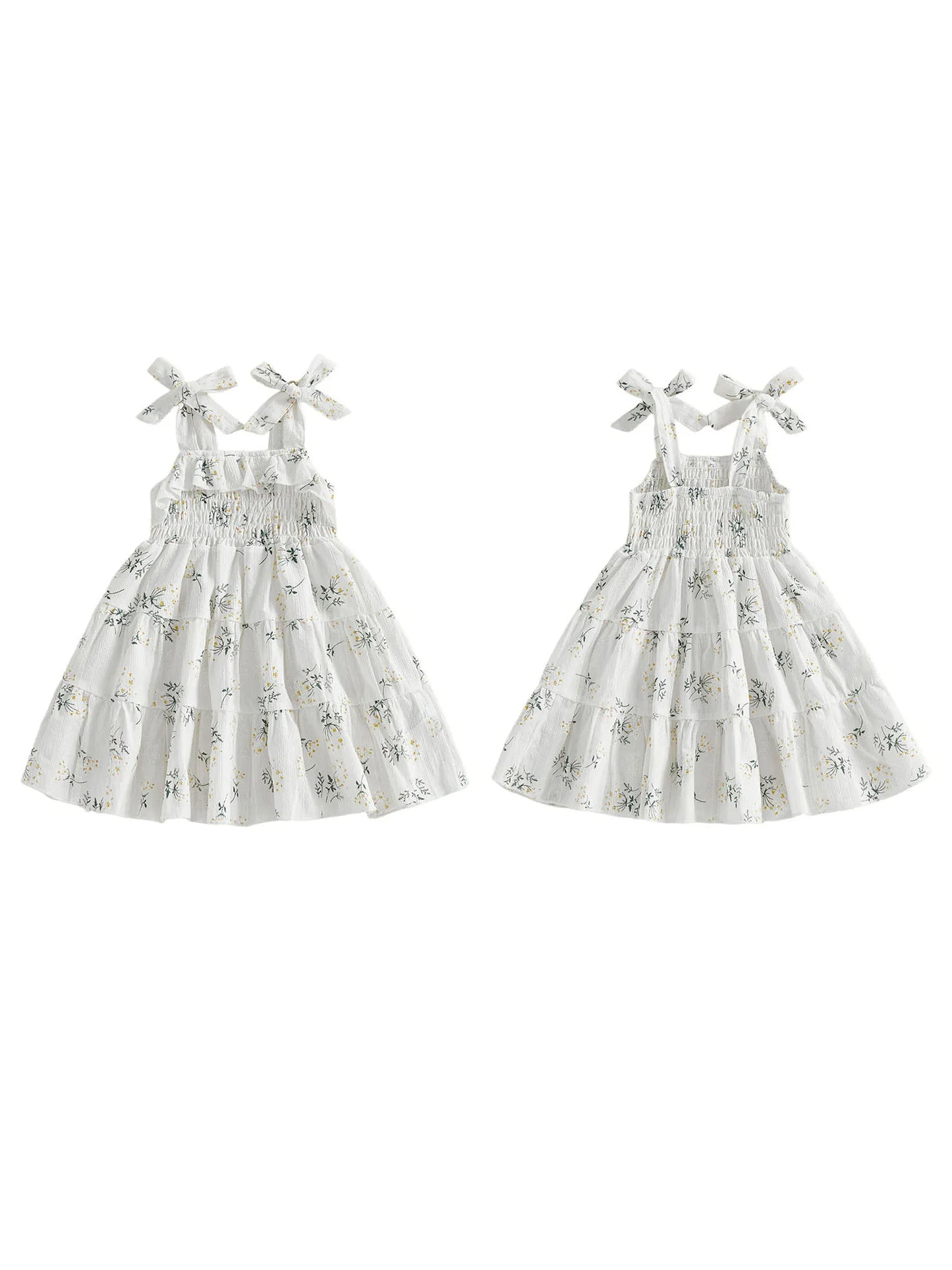 Toddler Girl Sleeveless Floral Print A-Line Dress with Tie Shoulder Detail - Summer Casual Dress for Baby Girl