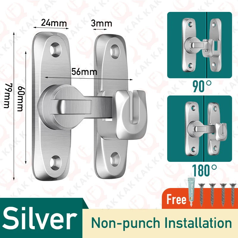 KAK Punch-free Hasp Latch Door Lock Black Cabinet Locks Kids Safety Lock Barn Door Sliding Door Anti-pried Hook Lock Hardware