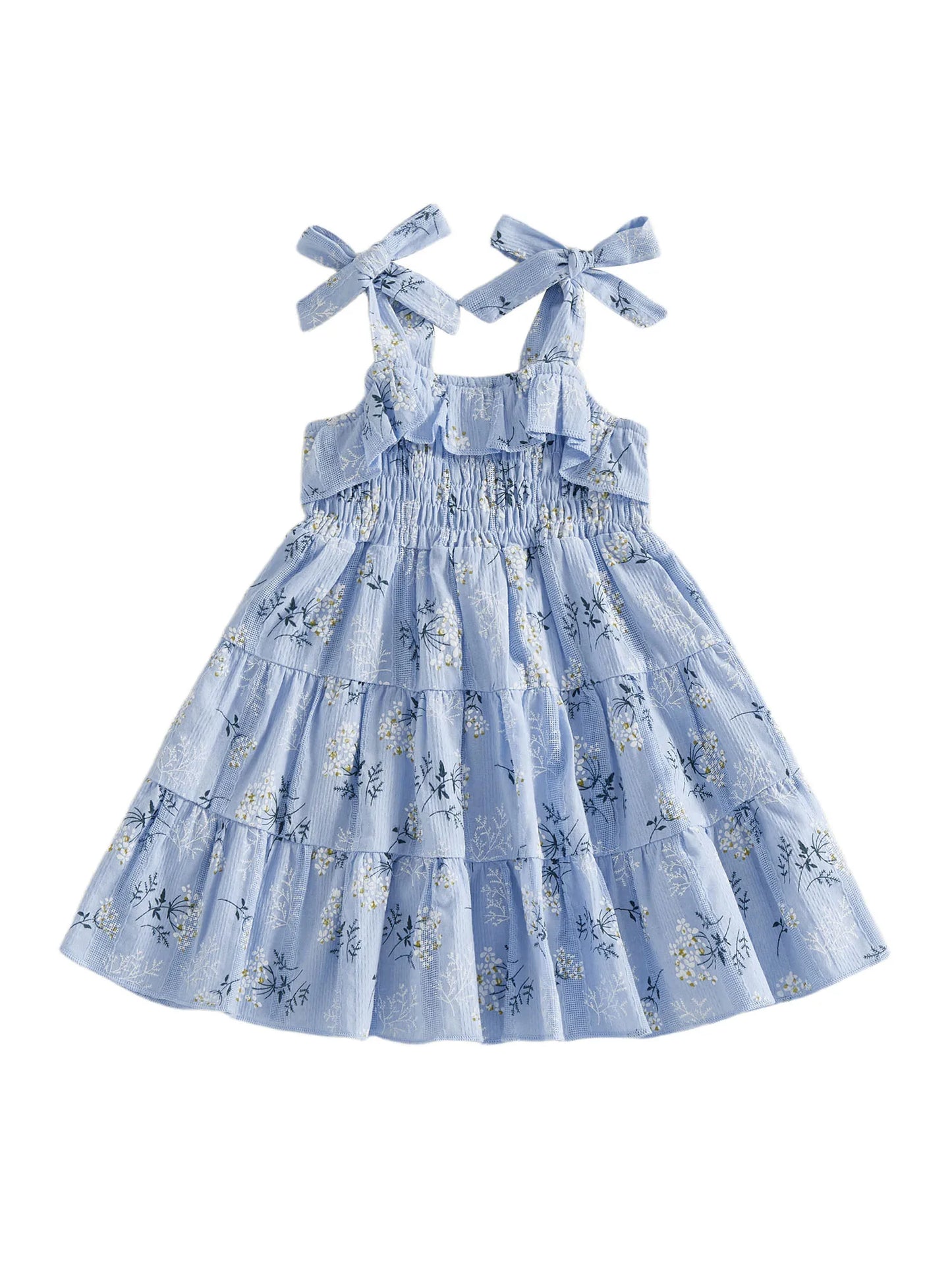 Toddler Girl Sleeveless Floral Print A-Line Dress with Tie Shoulder Detail - Summer Casual Dress for Baby Girl