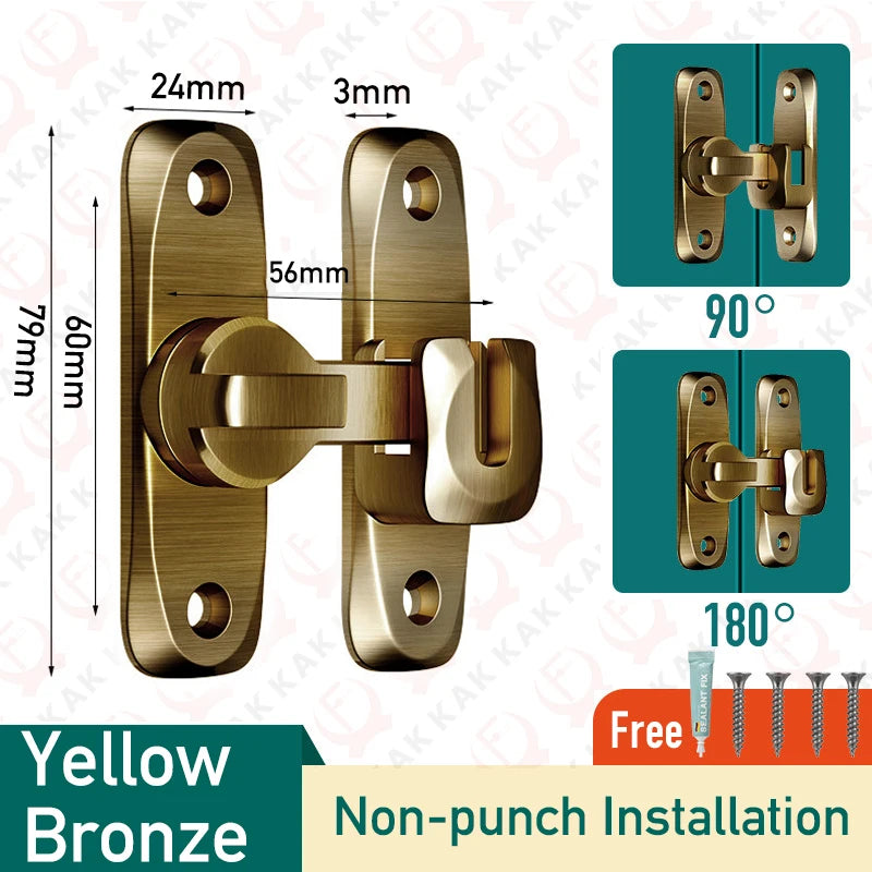 KAK Punch-free Hasp Latch Door Lock Black Cabinet Locks Kids Safety Lock Barn Door Sliding Door Anti-pried Hook Lock Hardware