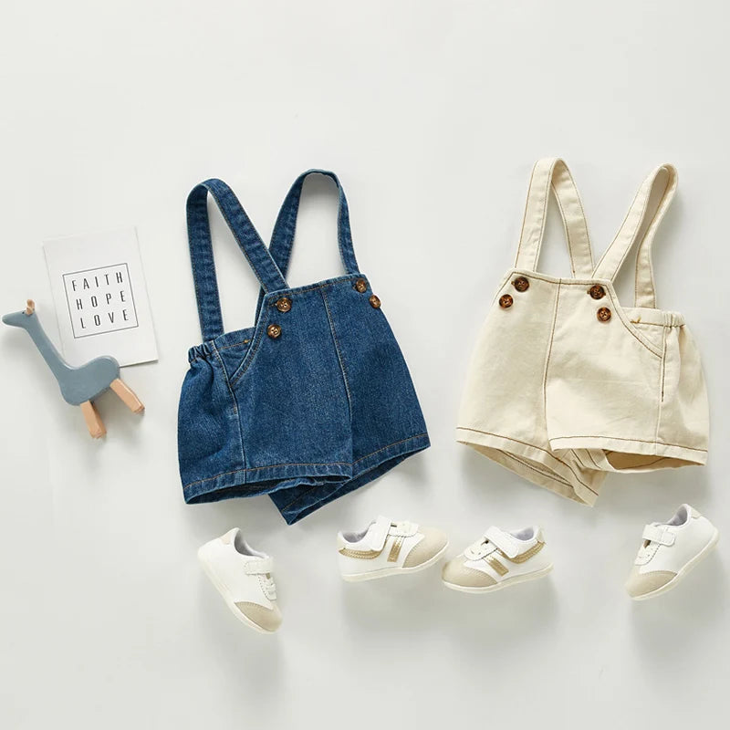 2024 Spring Summer Baby Overalls Boys Girls Denim Overalls New Kids Jumpsuit Fashion Children Denim Shorts Korean Style