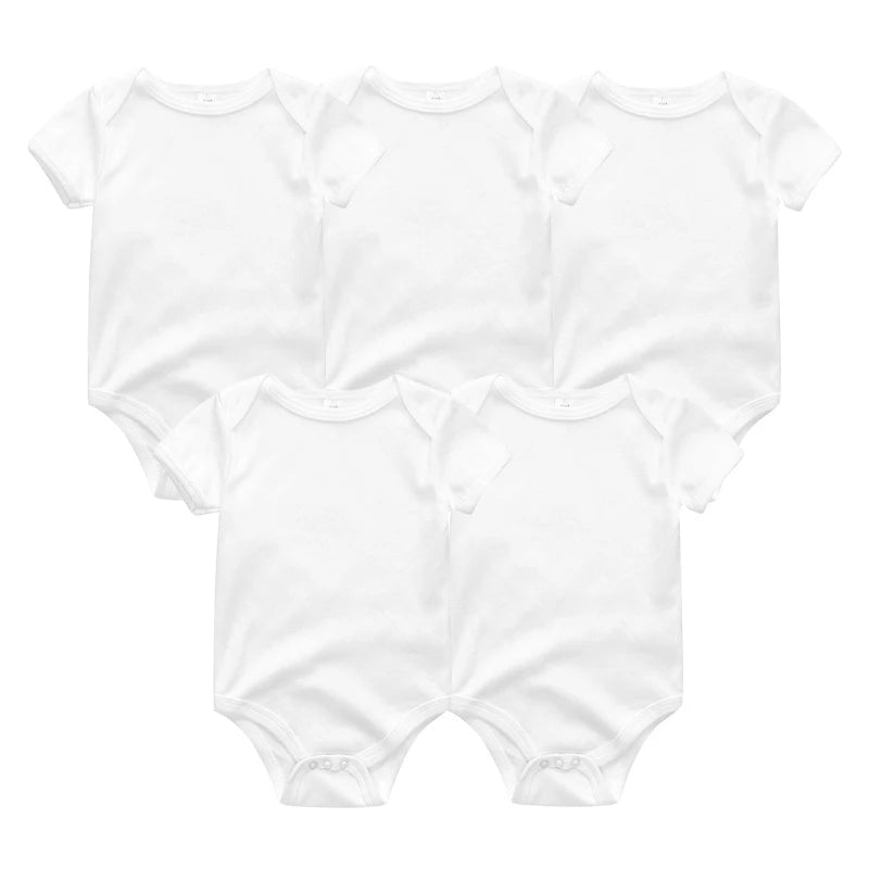 5Pieces Unisex New Born Bodysuits Print Summer Cotton Baby Girl Clothes Sleeveless Cartoon Baby Boy Clothes Set Solid Color