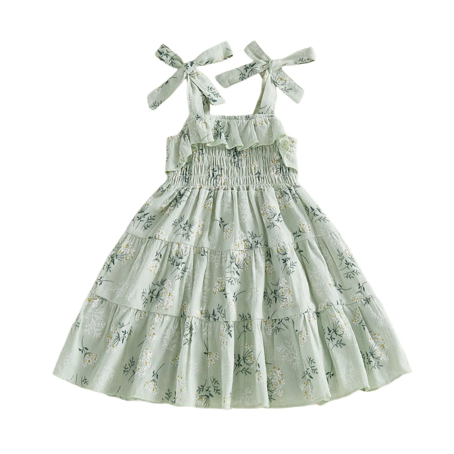 Toddler Girl Sleeveless Floral Print A-Line Dress with Tie Shoulder Detail - Summer Casual Dress for Baby Girl