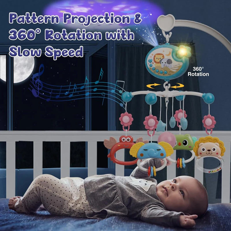 Musical Baby Crib Mobile with Lights Music Projection for Infants Remote Control Crib Toys for Newborn Baby Mobile for Cribs