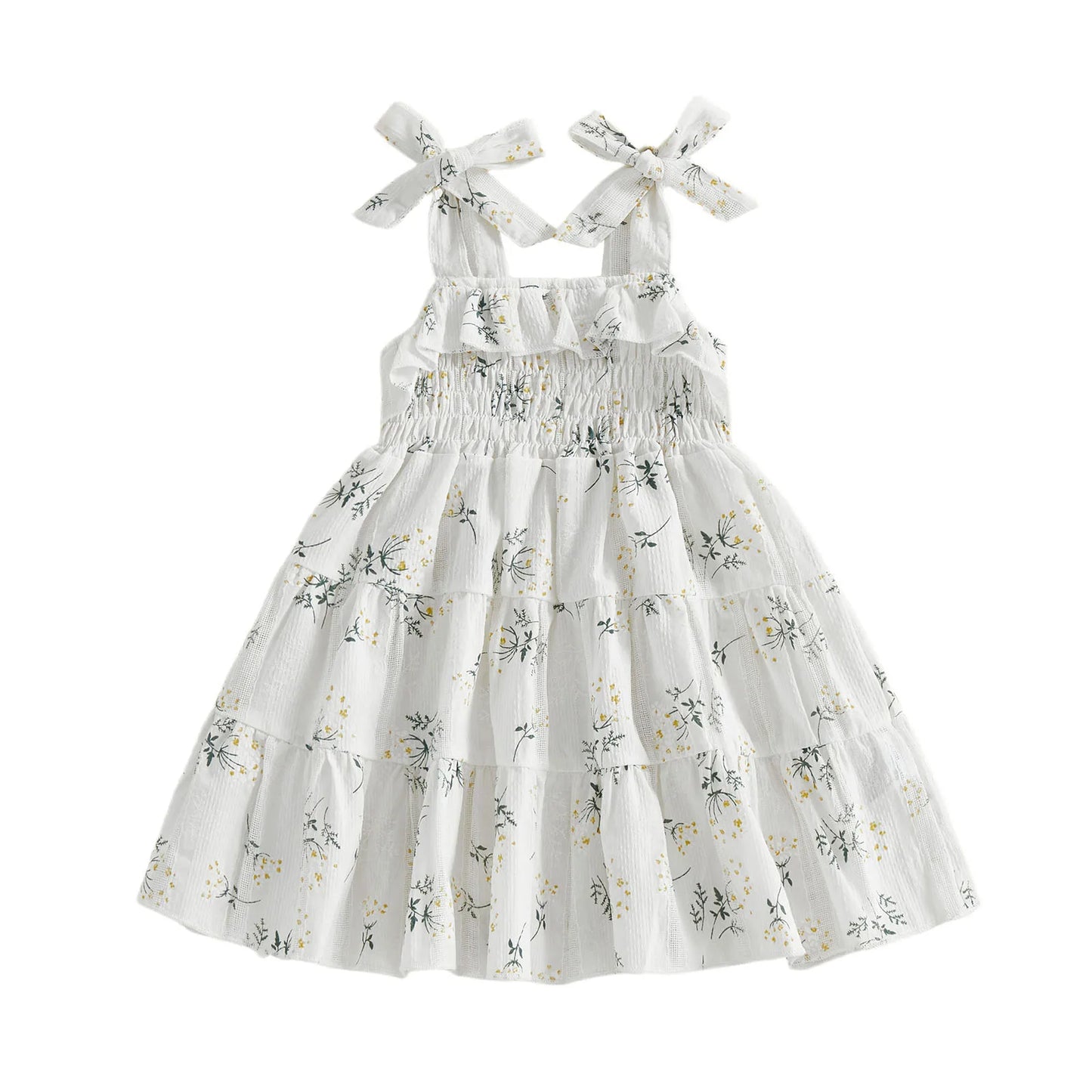 Toddler Girl Sleeveless Floral Print A-Line Dress with Tie Shoulder Detail - Summer Casual Dress for Baby Girl